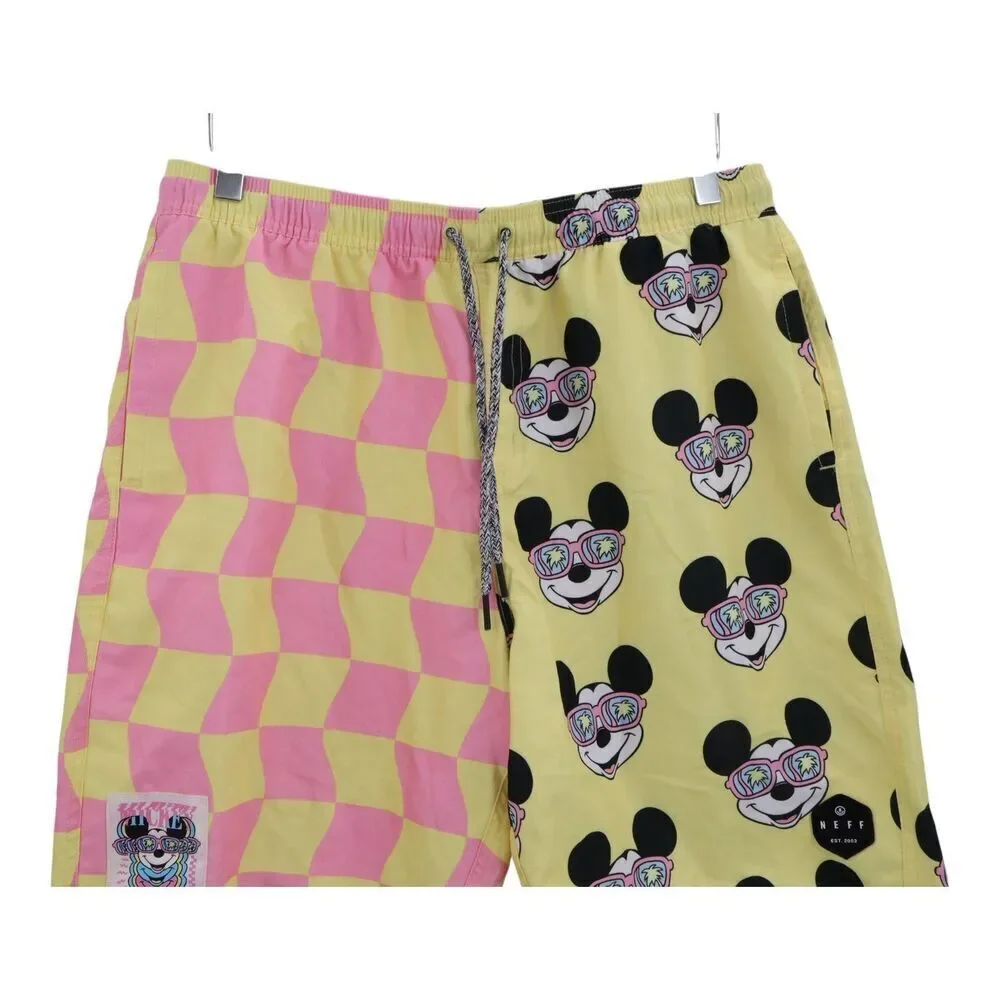 Neff x Disney Mickey Mouse Checkered Swim Trunks Shorts Men's Large